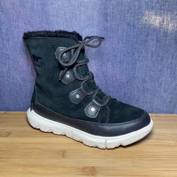 Sorel Explorer II Joan Black Suede Waterproof Winter Boots Lace Up Sz 6 Shoes - Picture 5 of 11